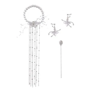 1 Set Pearl Headdress Crystal Hair Chain Long Tassel Bridal Hairpin Headwear - Picture 1 of 8