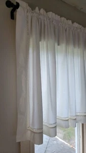 Vtg COUNTRY CURTAINS 2 Cotton Ecru Curtain Drapes 36x36 Eyelet Lace Edge Detail - Picture 1 of 12