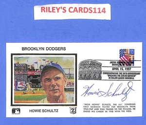 Howie Schultz primer día portada Brooklyn Dodgers autografiada - Imagen 1 de 2