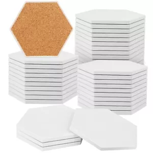 30 Pack 3.75" Hexagon Ceramic Tiles Coasters w/ Cork Backing Pads for Painting - Picture 1 of 7