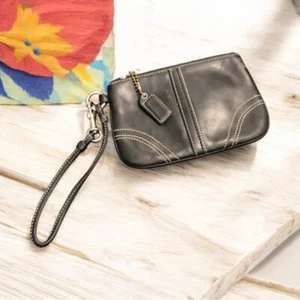COACH Small Black Soft Smooth Leather Mini Purse Wristlet Bag 6" x 4" vintage - Picture 1 of 5