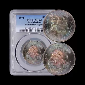 SAN MARINO. 1975, 500 Lire, Silver - PCGS MS67 - ๐ Toned - Picture 1 of 5