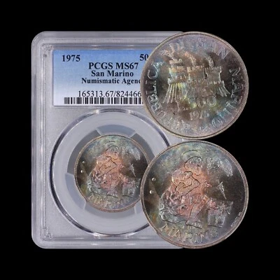 SAN MARINO. 1975, 500 Lire, Silver - PCGS MS67 - 🌈 Toned - Image 1 of 4