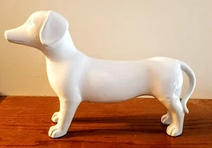 Porcelain White Dachshund Statue Handcrafted Decorative Weiner Dog Figure Décor - Picture 1 of 8