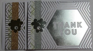 Thank You Handmade Card 1 each style Lot Set of 2 w/ envelope Gold Silver Foil - Picture 1 of 4