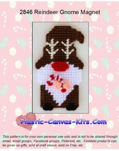 Reindeer Gnome Magnet- Plastic Canvas Pattern or Kit - Picture 1 of 1