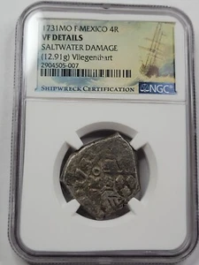 1731 DATED Mexico Cob 4 Reales Vliegenthart Shipwreck NGC MO F Nice *D752 - Picture 1 of 4