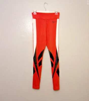 REEBOK CLASSIC WOMENS LEGGINS SIZE SMALL WITH FEW MARKINGS ORANGE BLACK WHITE - Image 1 of 4