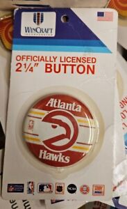 Vintage Wincraft Atlanta Hawks Official NBA 2 1/4” Button Pin NIP Unopened 