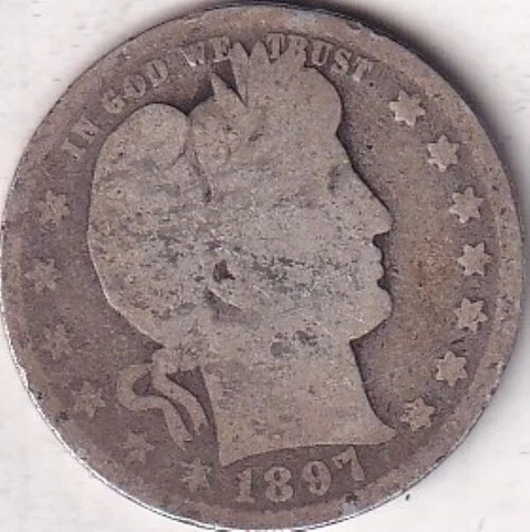 1897 SILVER Barber Quarter #214 - AG - BEAUTIFUL COLOR - BEAUTIFUL COIN Cover