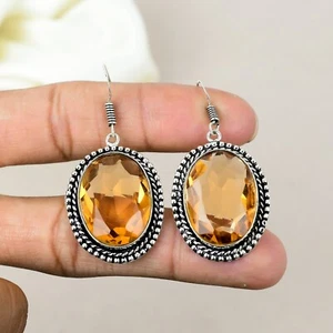 Natural Citrine Gemstone 925 Sterling Silver Handmade Earrings Jewelry Wife Gift - Picture 1 of 4