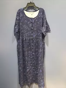 Size 18/20 Large Blue Floral Button Front House Dress With Pockets, Woman Within - Picture 1 of 4