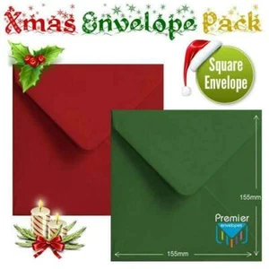 50 Red Green Xmas Card Envelopes Coloured Square 155mm Christmas Card Envelopes - Picture 1 of 1