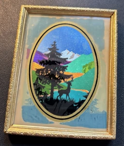 Vintage gerahmte Glasfolie Kunst Miniatur Kunstwerk Kunst englisches Dorfbild - Bild 1 von 10