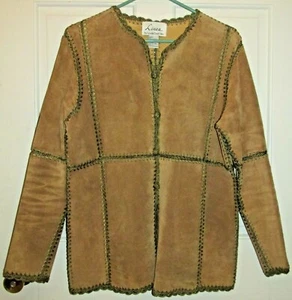Linea by Louis Dell'Olio Brown 100% Suede Leather Patchwork Boho Jacket Top S - Picture 1 of 12