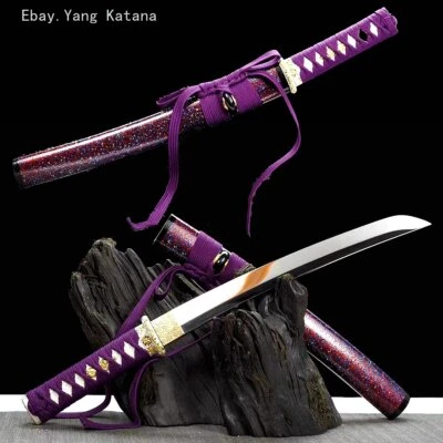 Cuchillo de batalla hoja de acero manganeso katana espada corta ninja tanto japonés púrpura Foto 1 de 4