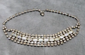 Juliana Rhinestone Vintage Necklace Chunky Clear Faceted Crystal Bib Choker 9h - Picture 1 of 8