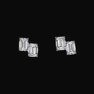 PENDIENTES DE TACHUELAS DE DIAMANTES CREADOS EN LABORATORIO DE CORTE ESMERALDA RACIMO MINIMALISTA DE ORO BLANCO - Imagen 1 de 2