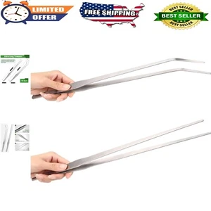 Curved & Straight Stainless Steel Tweezers - 15-Inch Aquascape & Reptile Tools - Picture 1 of 8