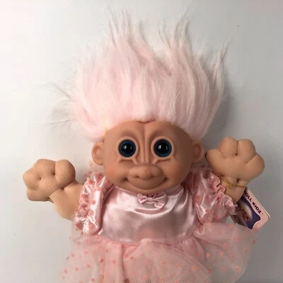 Muñeca Vintage Russ Berrie Troll Kidz Bailarina Baile Pelo Rosa TUTU Ojos Azules Etiqueta Foto 1 de 4