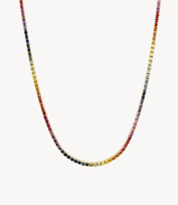 Rainbow Sapphire 3MM Tennis Necklace Natural 5CT Rainbow Choker Gold Necklace