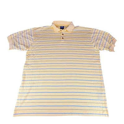 Pebble Beach Golf Polo Shirt XL Men Stripe Yellow Blue 51x32 Cotton Breathable - Image 1 of 4