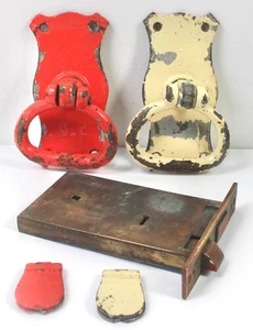 Victorian Bronze Lock Set Cast Iron Handles Escutcheons TV Prop Workhouse - Picture 1 of 24
