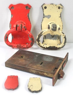 Victorian Bronze Lock Set Cast Iron Handles Escutcheons TV Prop Workhouse - Image 1 of 4