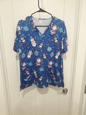Scrubs  tops Christmas Theme  Snowmen Santa 🎅  Reindeer Holidays cheer  - Image 1 of 4