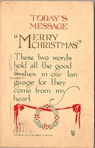 Today's Message MERRY CHRISTMAS Wreath Postcard - Picture 1 of 2