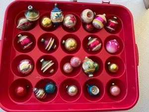 27 Vintage Quecksilber Glas Ornamente Weihnachten handbemalt eingerückt Träne & Kugeln - Bild 1 von 7