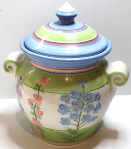 Ceramic Pitcher/Cookie Jar, Flowers, Just Flowers, 9" Tall - Picture 1 of 9