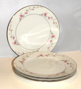 VALMONT China DEBONAIRE Pink Rose Roses Floral Dinner Plate Vintage Set of 4 - Picture 1 of 7