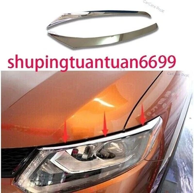 2X Lâmpada frontal superior cromada tampa de acabamento de pálpebra para Nissan Rogue 14-2016 - Imagem 1 de 4