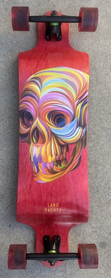 Landyachtz Longboard Monopatín 35” x 9” Gráfico Calavera con Ruedas Hawgs 70mm Rojo Foto 1 de 4