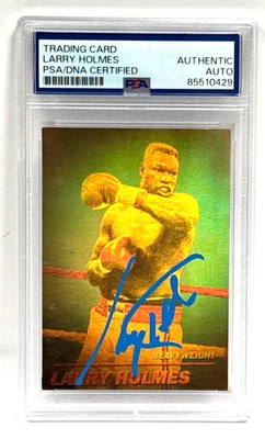 Larry Holmes Signed 1991 Kayo Boxing Gold Hologram Card PSA 85510429 - Image 1 of 2