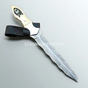 Top Handmade Feather Damascus Steel Hunting Survival Collectible Dagger Knife - Picture 1 of 2