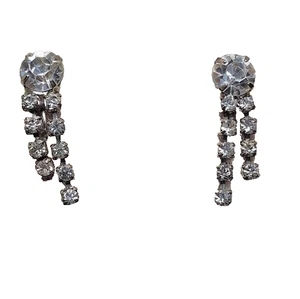 VINTAGE 1950s SCREW BACK RHINESTONE DANGLE EARRINGS - Picture 1 of 8