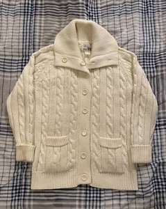 Cardigan donna vintage anni '70 Sears maglia cavo pescatore scialle colletto medio - Foto 1 di 9