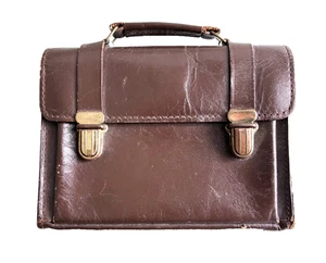 Vintage Miniatur Leder-Aktentasche Schultasche ca. 1950er Jahre 12 x 10 cm - Bild 1 von 6