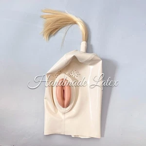 Máscara de goma facial vaginal con capucha de látex con pelucas rubias fetiche BDSM fiesta disfraces - Imagen 1 de 9