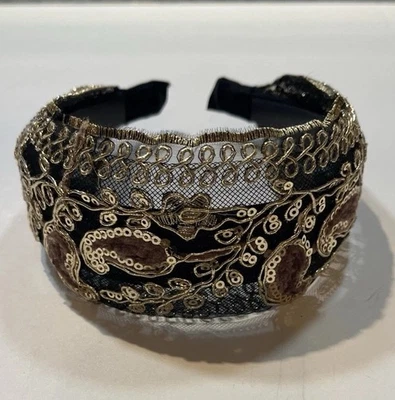 Diadema de encaje marrón y negro para dama - buena calidad - Foto 1 de 4
