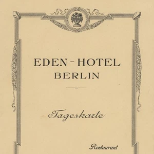 Mapa de menú Eden Hotel Berlin restaurante Kurfürstendamm histórico 1915 - Imagen 1 de 5