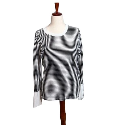 Sundance Top Térmico Negro Blanco Rayas Manga Larga con Ribete de Puño de Terciopelo Talla XL Foto 1 de 4