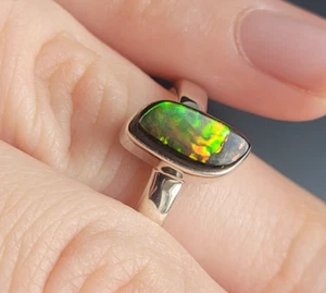 Anello argento sterling 925 pietra preziosa ammolita taglia 16 gioielli veri unico - Foto 1 di 6