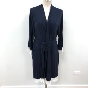 Angel Maternity Robe Sleepwear Womens Large Blue Eyelet Lace Trim Mid Length - Picture 1 of 15