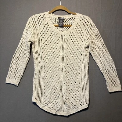CHELSEA & THEODORE Open Knit Sweater M Ivory White Long Sleeve Boho Cottagecore - Image 1 of 4