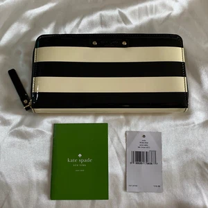 RARE NEW 2014 KATE SPADE NEDA ACCORDION WALLET STRIPED BLACK/CREAM PENN VALLEY - Picture 1 of 14