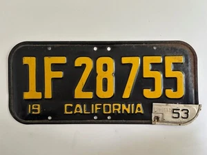 1953 California License Plate - Metal Year Tab on dated 1951 plate - Picture 1 of 1