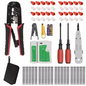 NETZWERK WERKZEUG SET ELEKTRONIK CRIMPZANGE LAN LSA KABELTESTER RJ11 RJ12, RJ45 - Afbeelding 1 van 17